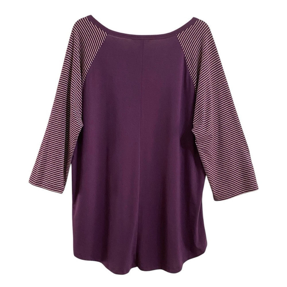 Purple Women's Baseball Jersey Type Tee with Striped Sleeved Sz 1X - Picture 3 of 7